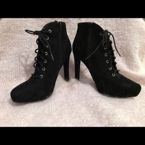 Black faux suede Lace up ankle booties
